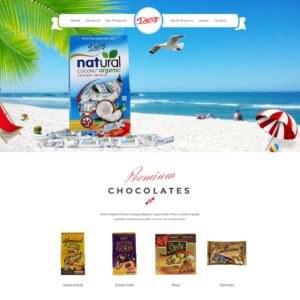 Packaging of Dazzy Natural Organic Coconut Bites displayed on a beach background.