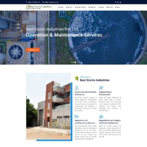 Screenshot of the Ravi Enviro Industries corporate website homepage displaying services and company information.